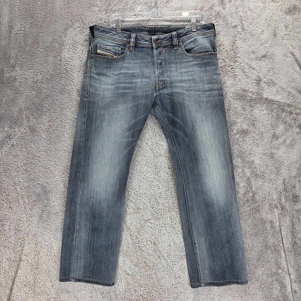 Diesel Jeans Mens 34x34 Blue Safado Regular Slim Straight Altered Hem 0885K